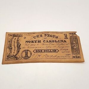 1862 The State of North Carolina One Dollar Copy